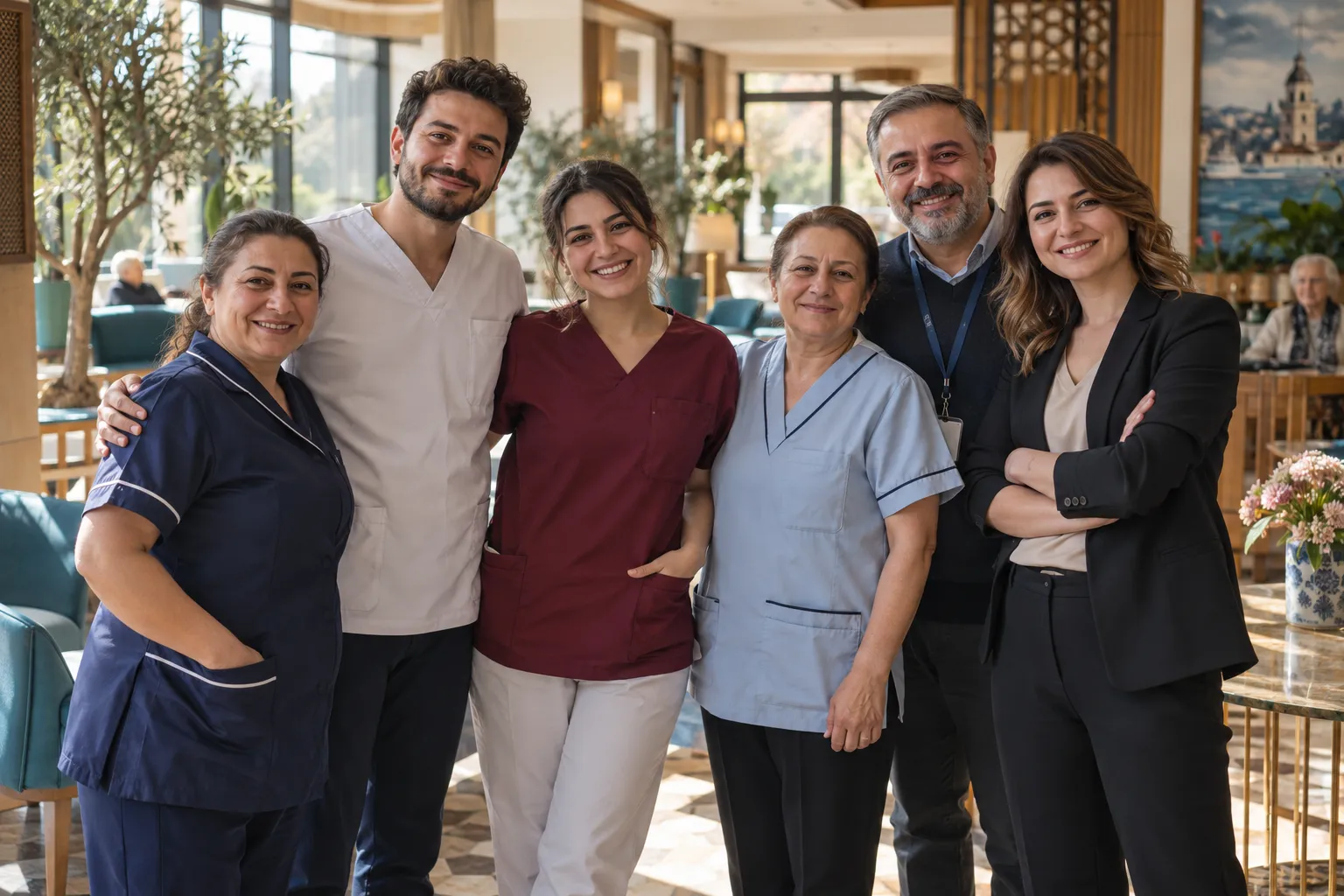 Bakımeli bakım ekibi lobide
